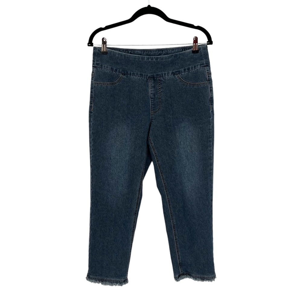 Soft Surroundings Pull On Denim Cropped Fray Hem Capris Size Small